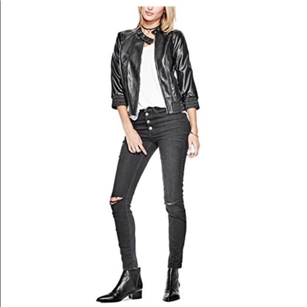 Guess Gabe Faux Leather Bomber Jacket
